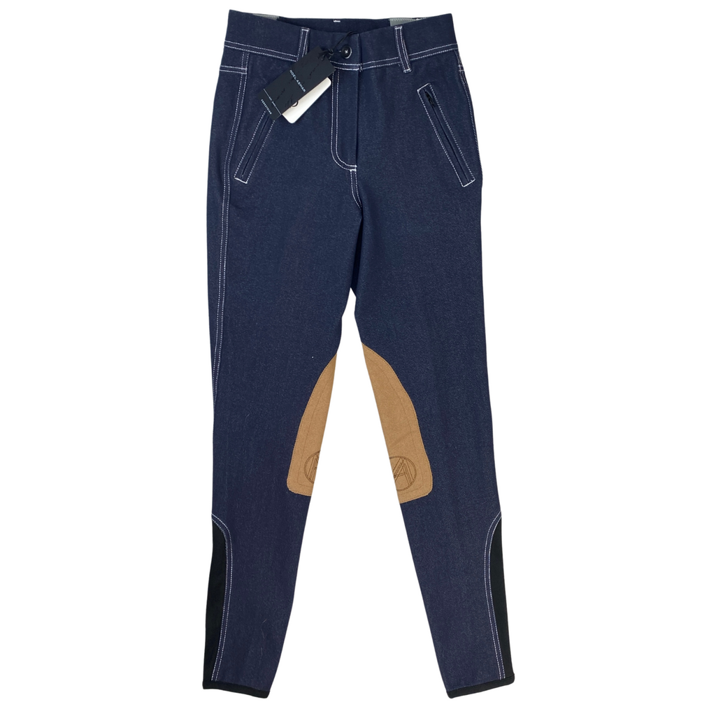 Front of Asmar Equestrian Denim Breech in Indigo/Cognac - Women's US 24