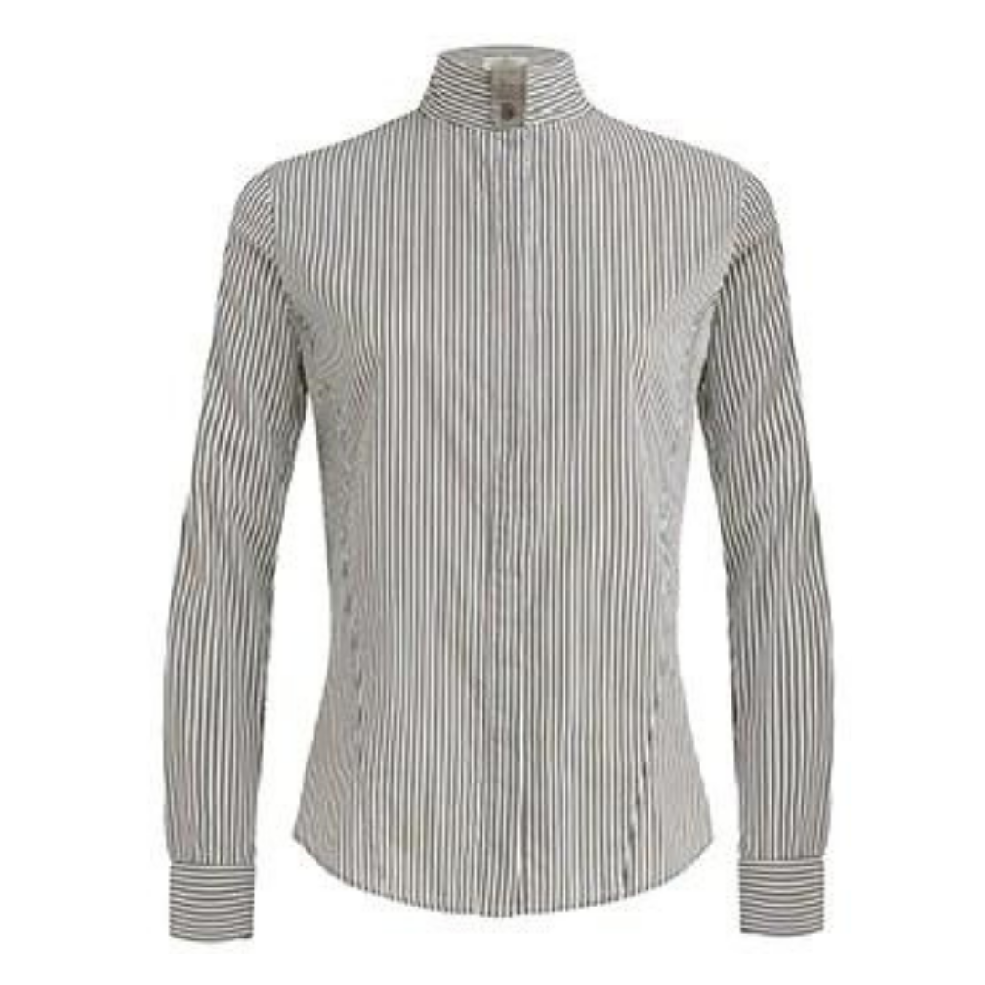CALLIDAE The Show Shirt in Charcoal + White Stripe - Women&#39;s XL