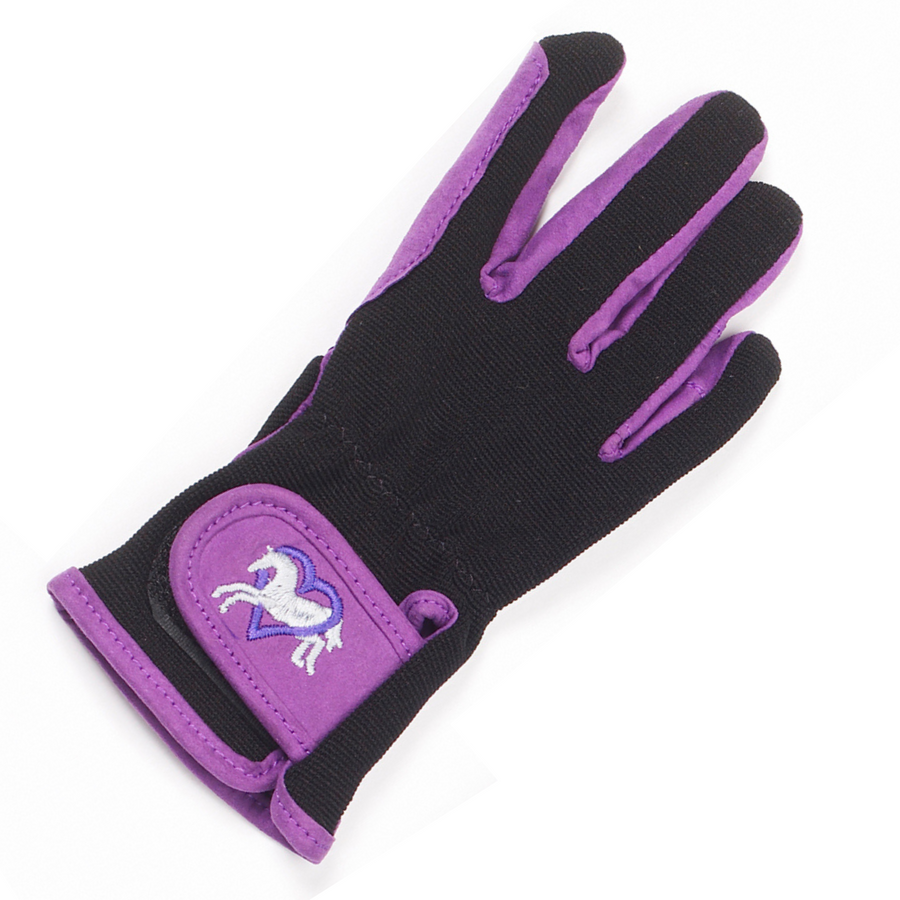 Ovation Hearts & Horses Glove in Purple/Black - Children's Small (4-4.5)