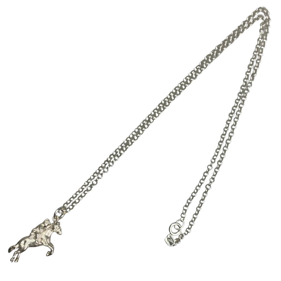 Rearing Horse Necklace in Sterling Silver/Cable Chain - One Size
