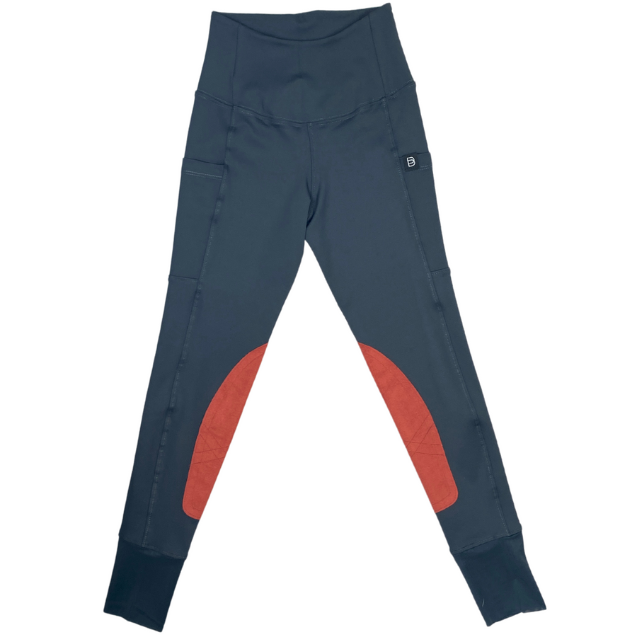 BOTORI 'Andi' Riding Tights in Charcoal w/ Rust Knee Patches