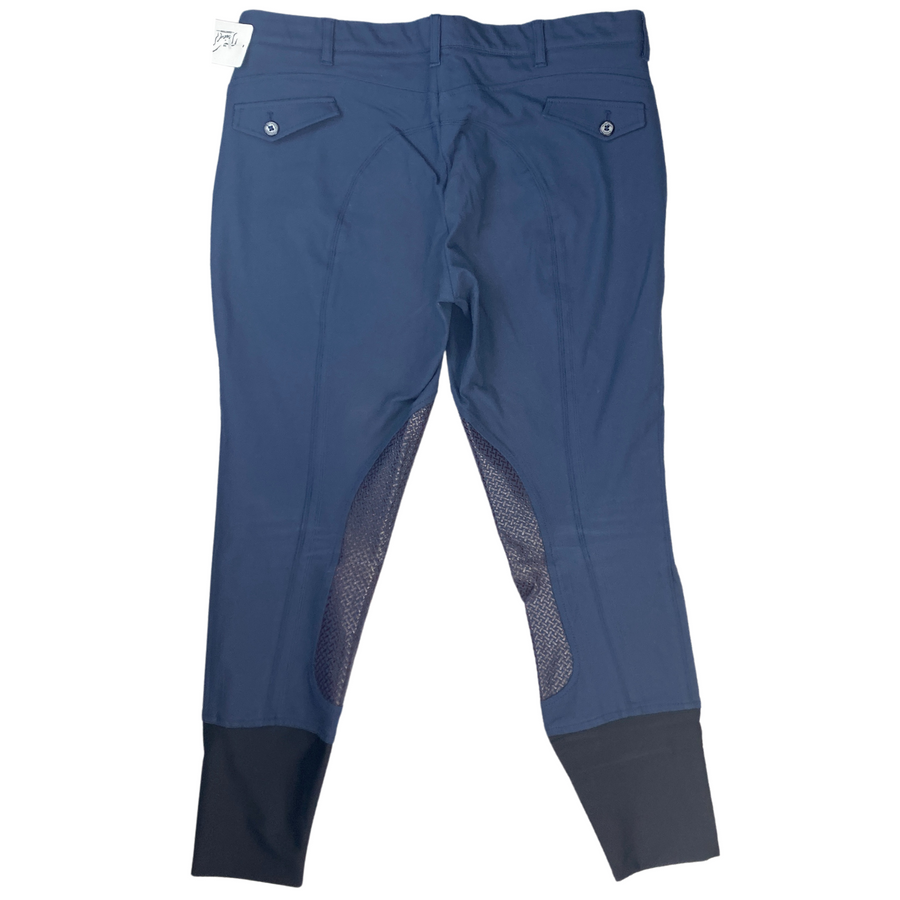 Back of Manfredi 'Montebello' Knee Patch Breeches in Navy