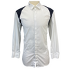 Front of Cavalleria Toscana Button-Down Long Sleeve Shirt in White/Navy Accents