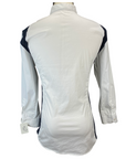 Back of Cavalleria Toscana Button-Down Long Sleeve Shirt in White/Navy Accents