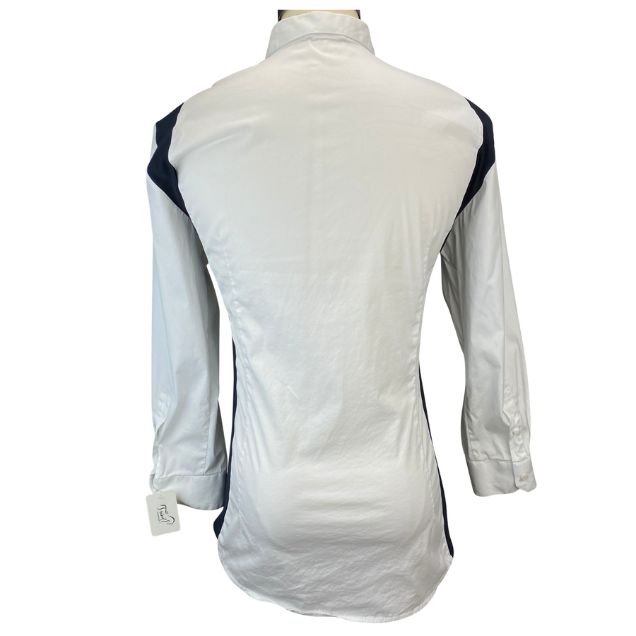 Back of Cavalleria Toscana Button-Down Long Sleeve Shirt in White/Navy Accents