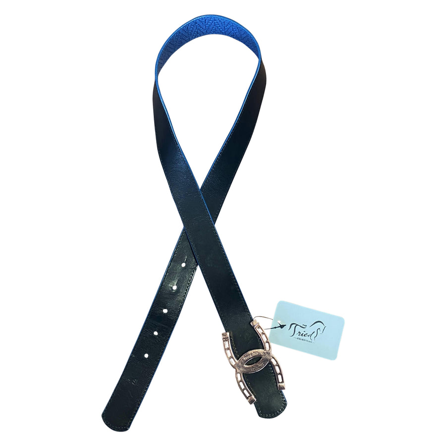 Style Stock Reversible Belt in Black/Blue Woven - Women's Small