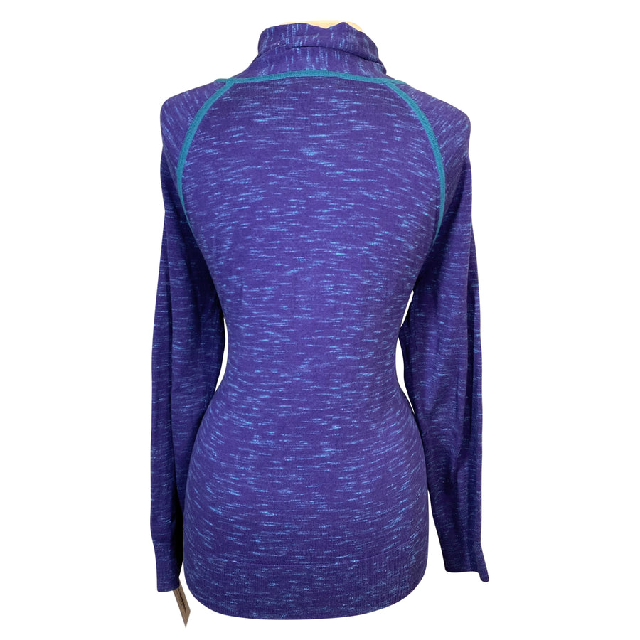 back of Essex Classics Funnel Neck Sweater in Blue Heather