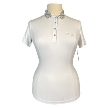 Animo 'Basilea' Short Sleeve Show Shirt in White/Tan Floral Collar