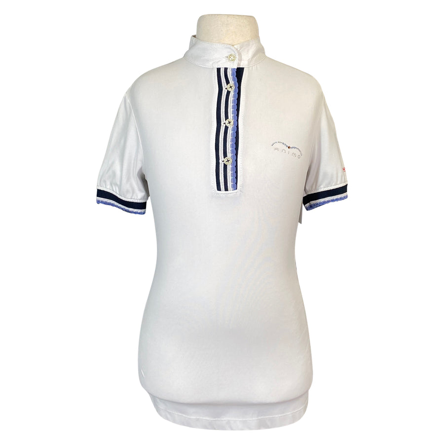Animo Short Sleeve Competition Polo in White/Blue Trim