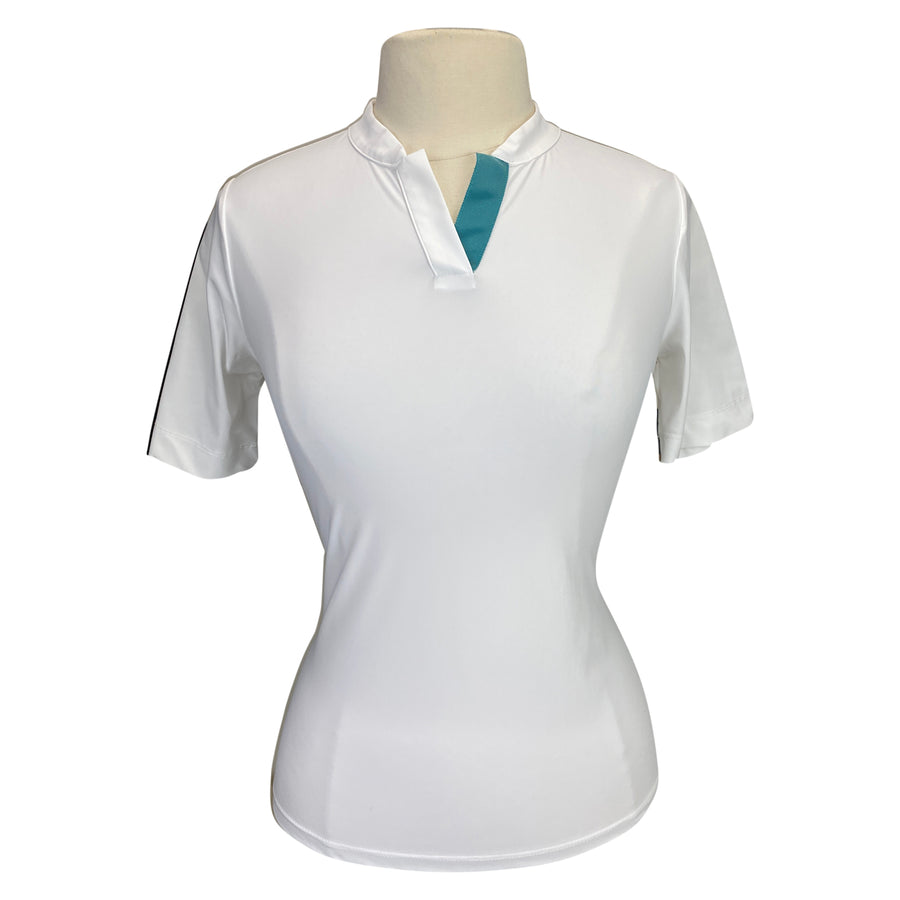CALLIDAE The Short Sleeve Tech Polo in White/Flamingo Ribbon 