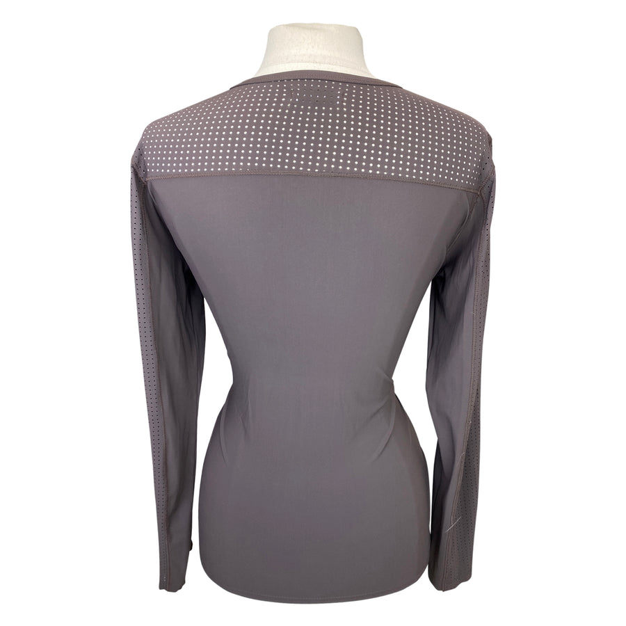 Back of CALLIDAE The Tech Polo in Chocolate w/ White Ribbon