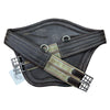 Detail of M. Toulouse Platinum Leather Belly Guard Girth in Chocolate