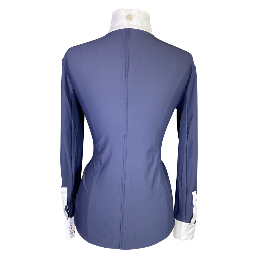 Back of Asmar Equestrian Mesh 'Arwen' Show Shirt in White/Navy