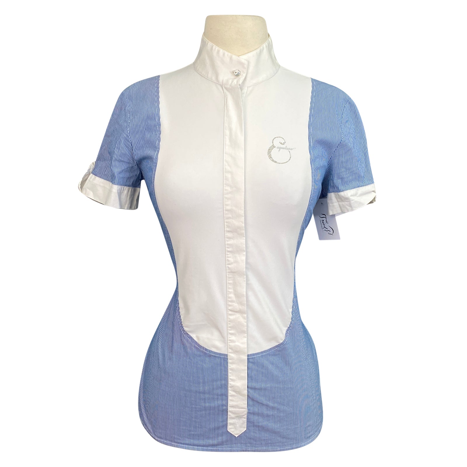 Equiline &#39;Opaline&#39; Short Sleeve Show Shirt in White/Blue Stripe