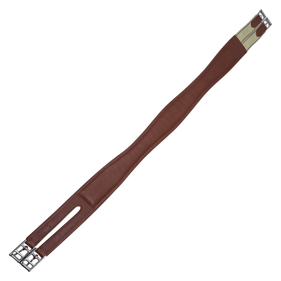 Underside of Horse Fare Products Fancy Overlay Girth in Chestnut