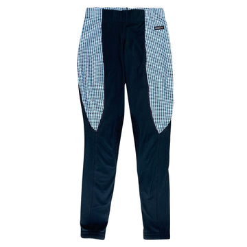 Kerrits Performance Knee Patch Tights in Black w/ Sky Blue Houndstooth