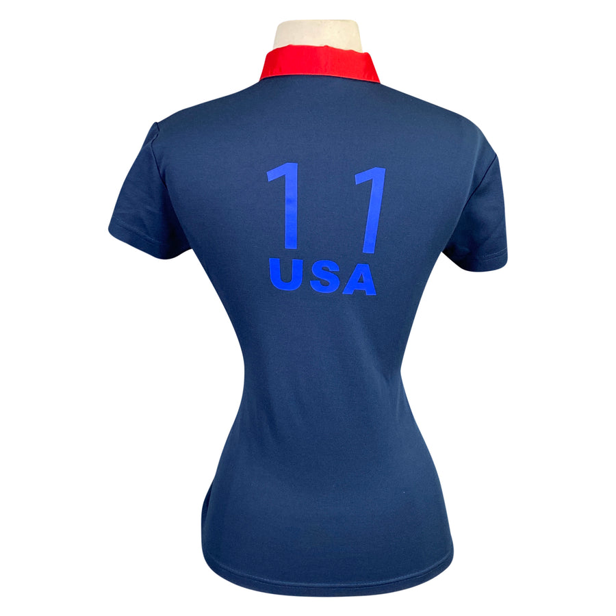 Back of Asmar Equestrian 'Continental' Polo  in Navy/Red