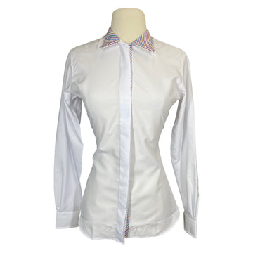 Essex Classics Fitted Wrap Collar Show Shirt in White/Stripes