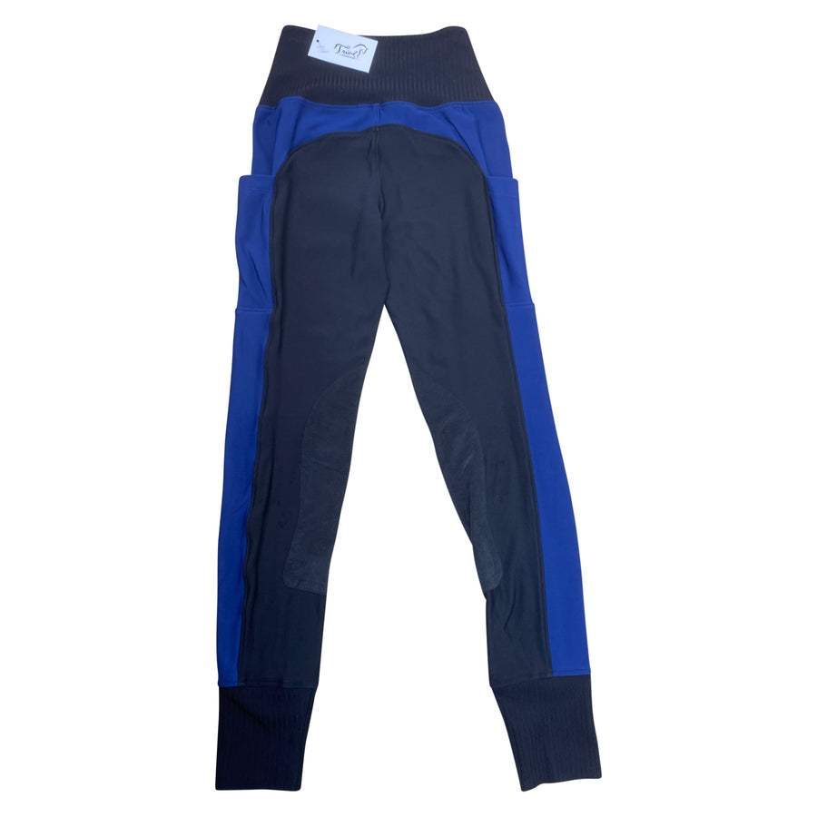 Back of Botori Fleece Lined Riding Tights in Black/Royal Blue