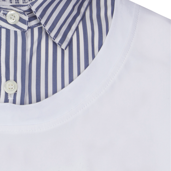 Close up of CALLIDAE The Short Sleeve Practice Shirt in White/Fancy Stripe