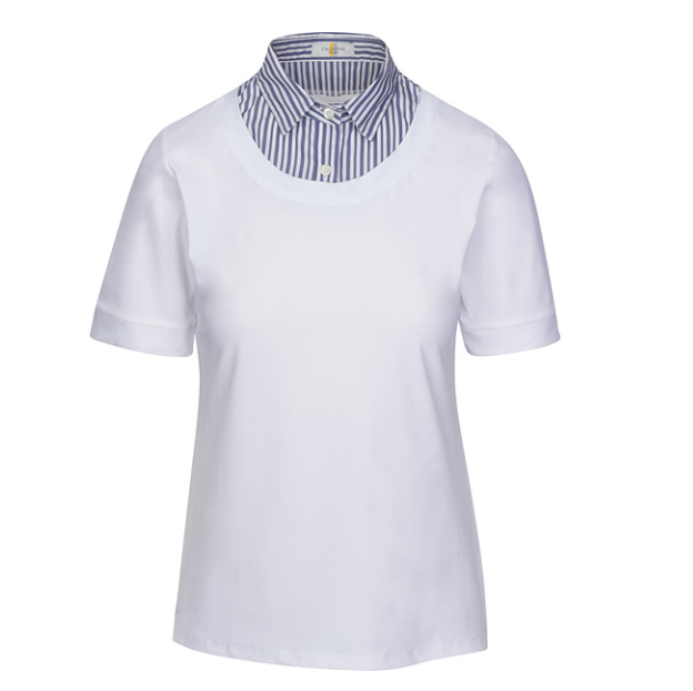 CALLIDAE The Short Sleeve Practice Shirt in White/Fancy Stripe