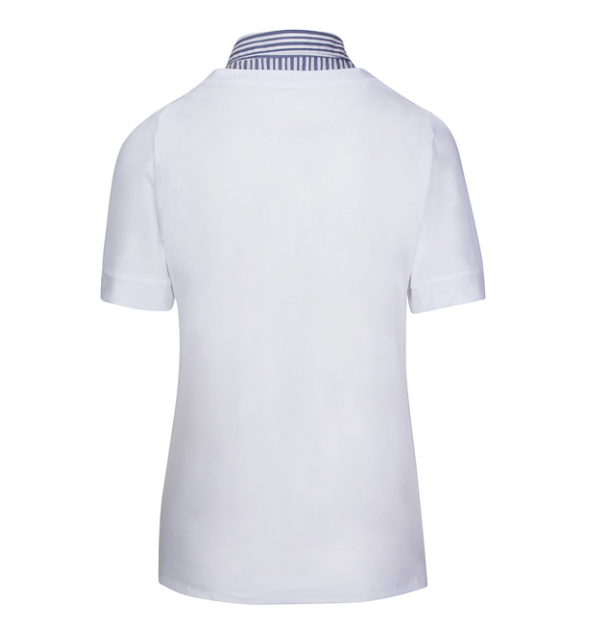 Back of CALLIDAE The Short Sleeve Practice Shirt in White/Fancy Stripe