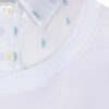 Collar details of CALLIDAE The Short Sleeve Practice Shirt in White/Flamingos - Women's Large
