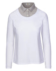 Front of CALLIDAE The Practice Shirt in White/Mustard + Navy Dobby - Women's Small