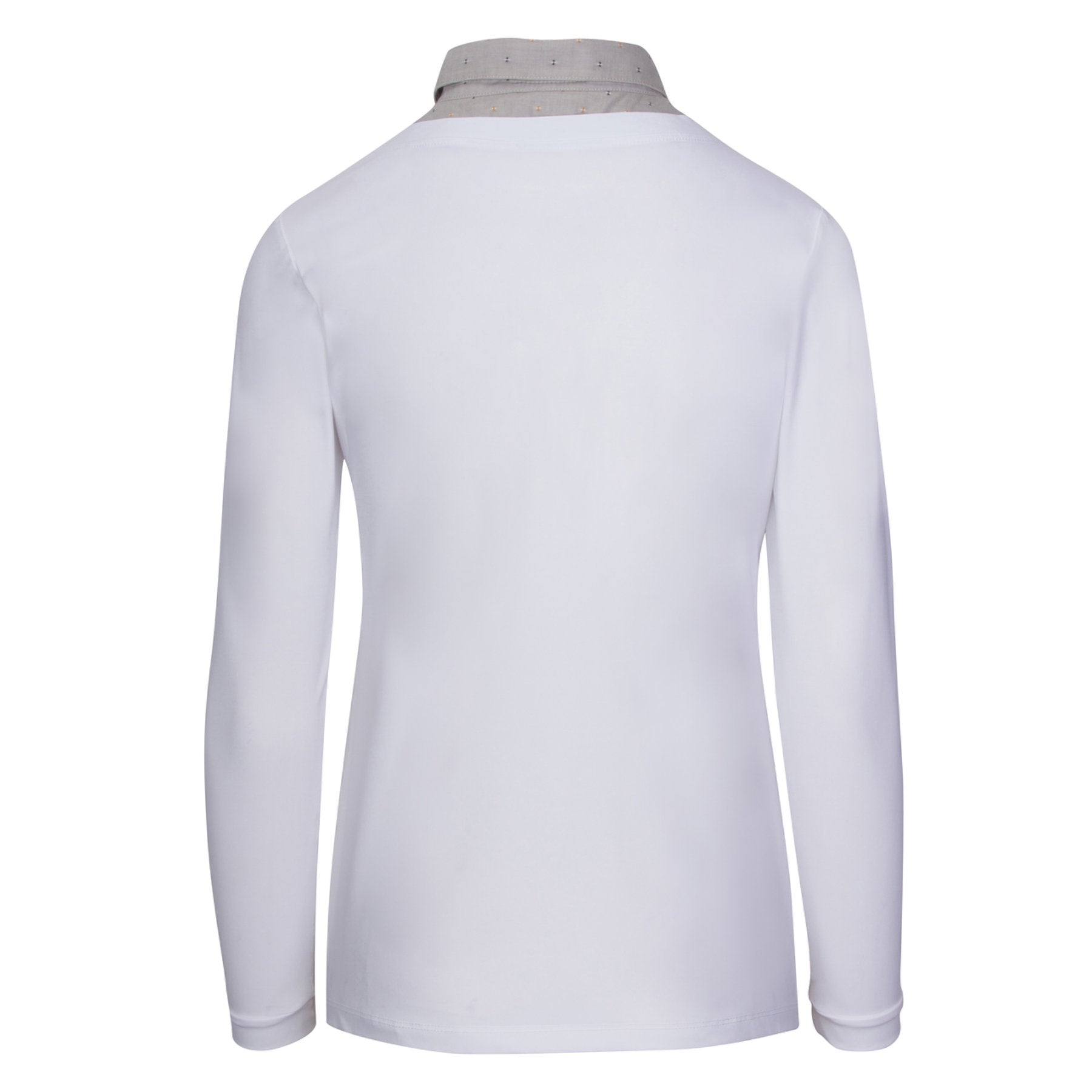 Back of CALLIDAE The Practice Shirt in White/Mustard + Navy Dobby - Women's XS