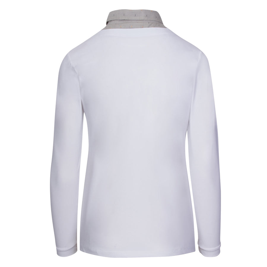 Back of CALLIDAE The Practice Shirt in White/Mustard + Navy Dobby - Women's Small