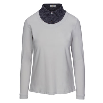 Front of CALLIDAE The Practice Shirt in Dove/Navy Bouclé - Women's XS