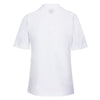 Back of CALLIDAE The Short Sleeve Tech Polo in White/Flamingo Ribbon - Women's XL