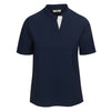 Front of CALLIDAE The Short Sleeve Tech Polo in Navy/White Ribbon - Women's XS
