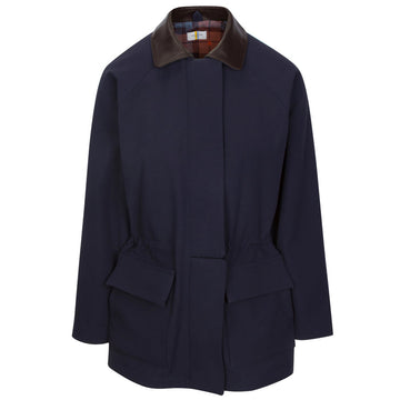 Front of CALLIDAE The Car Coat in Midnight Blue w/Orange Scarab - Women's Small